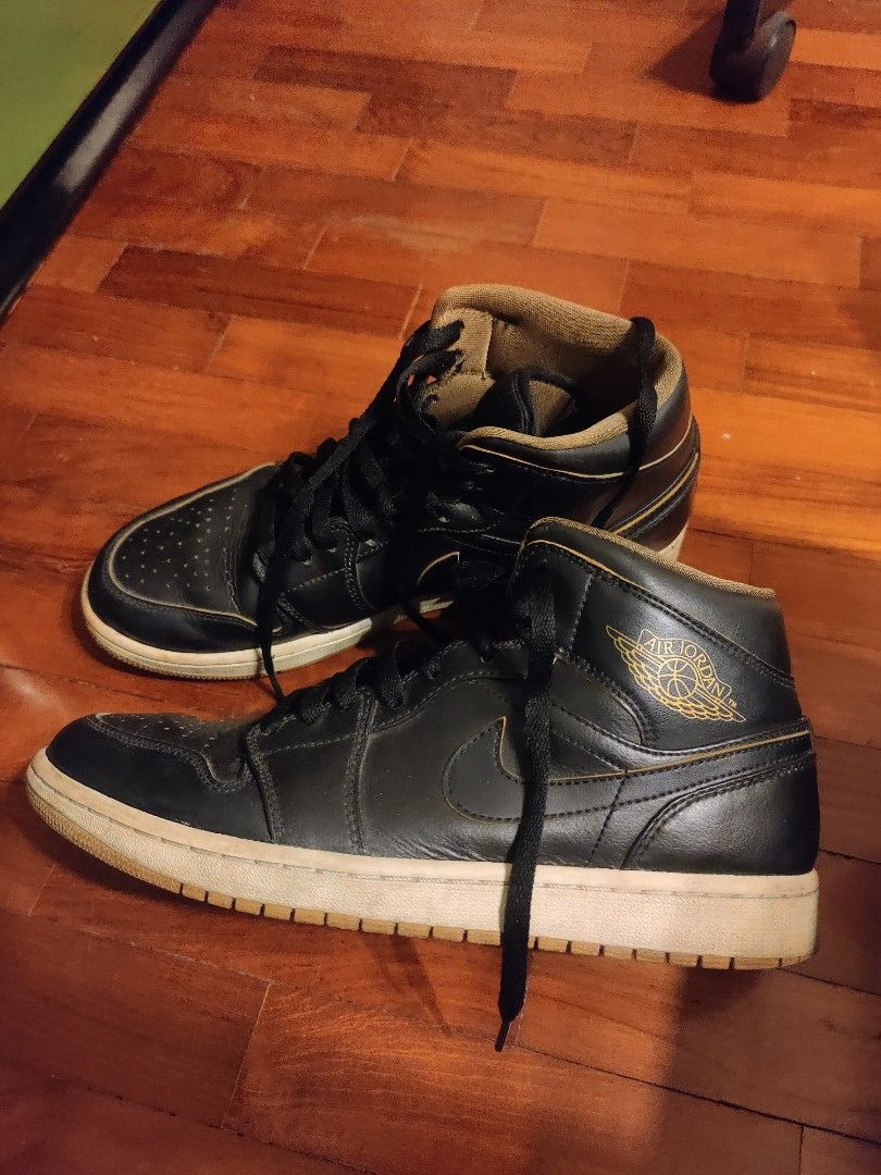 Jordan 1 mid retro black gold 2015 Men s Fashion Footwear