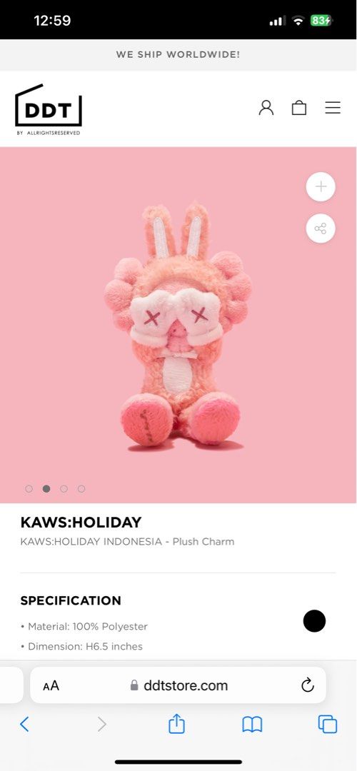 全品送料無料】 KAWS Holiday Indonesia Plush Charm pink - フィギュア