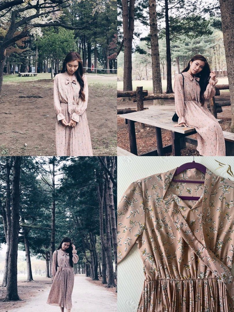 Chiffon long hotsell sleeve midi dress