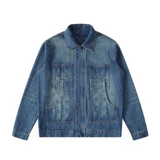 LOUIS VUITTON Denim Destroyed Workwear Jacket Size 52