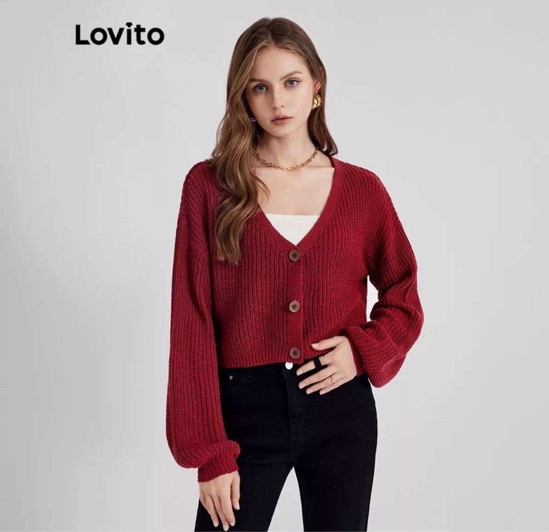 Red button sweater online