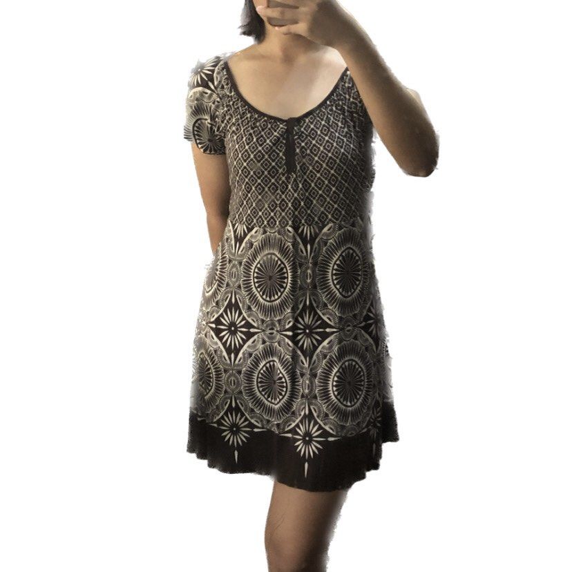 M DEBENHAMS collection brown paisley flowy boat neck short mini dress Women s Fashion Dresses Sets Dresses on Carousell