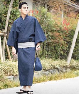 Japanese Kimono Men Summer Yukata Tradition Ancient Costume 136CM Robe