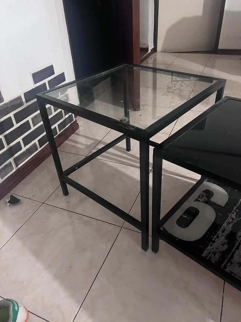 Mandaue Foam 2 piece Center Table Black Glass Metal Frame Modern