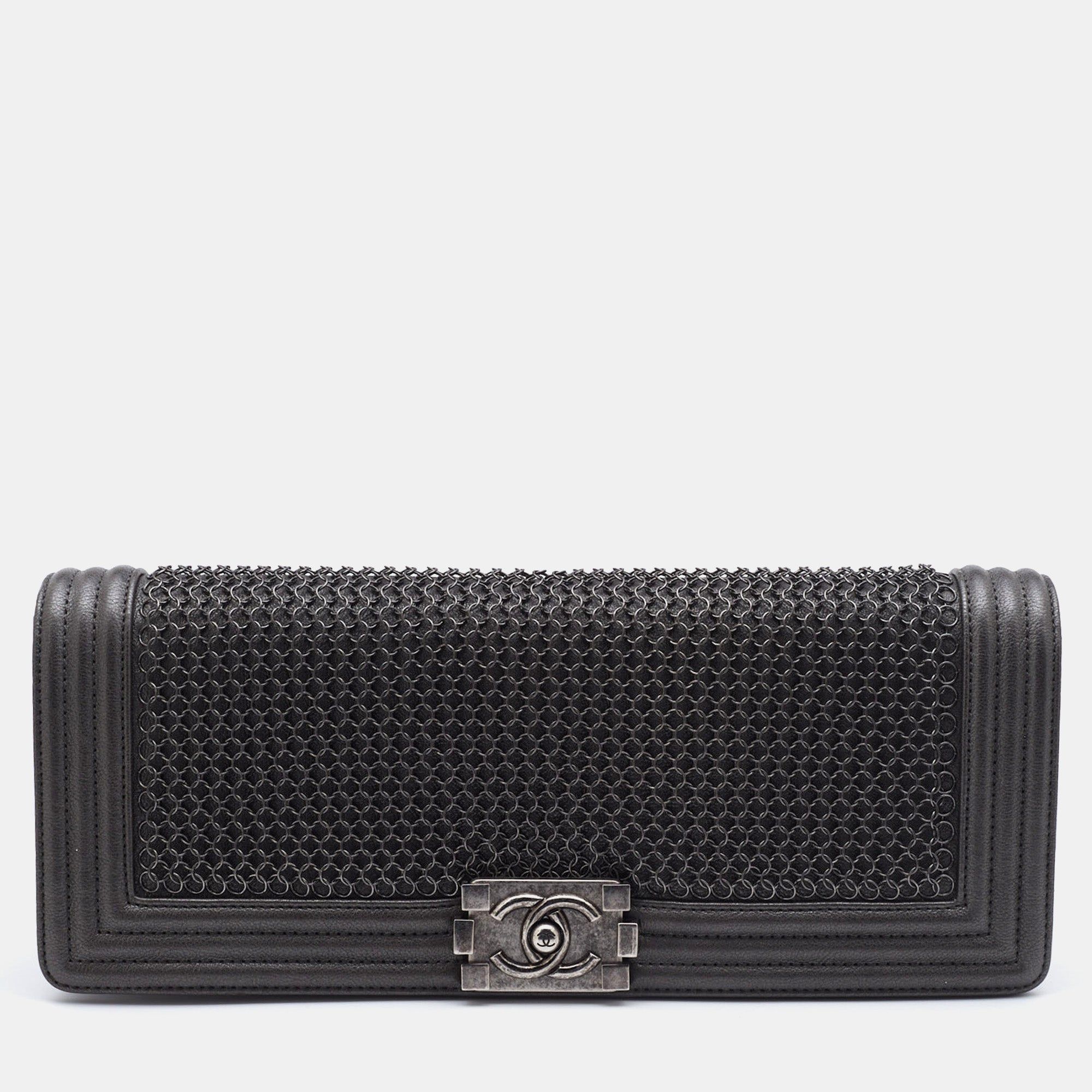 Metallic Grey Chainmail Clutch in Other Leather Gold Hardware
