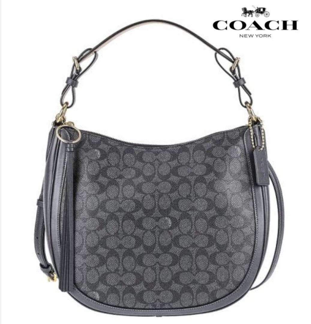 New Coach Original Classic Black Signature Collection SUTTON HOBO IN SIGNATURE CANVAS Crossbody Shoulder Sling Bag For Women Come With Complete Set