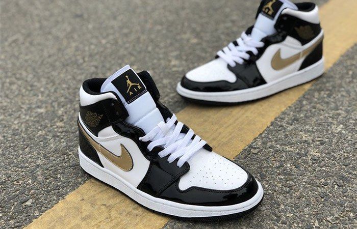 Nike Air Jordan 1 mid Patent Black Gold
