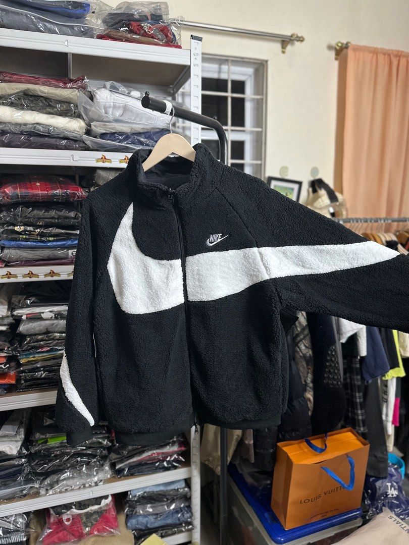 Nike Sherpa big swoosh reversible jacket Men s Fashion