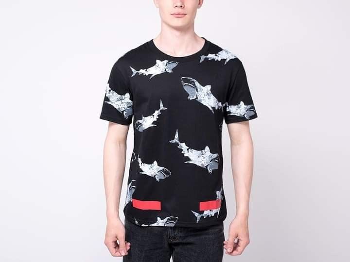 Off white shark t shirt hotsell