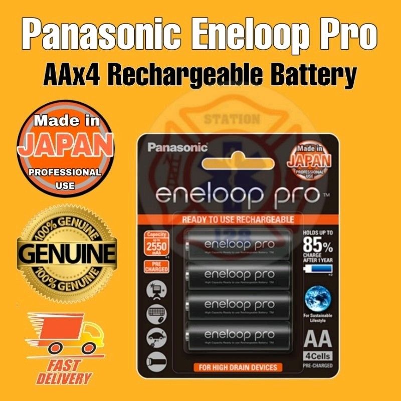 Panasonic Eneloop Pro Rechargeable Battery AA x 4 (Category: Batteries & Chargers) located in Quezon City. Submitted by station128 (Listing ID 1250448538, Image 1). Description: Panasonic Eneloop Pro Rechargeable Battery AA x 4 Features. Power various electronics, including digital cameras, gaming devices, and flashlights, with this pack of eight eneloop pro AA Rechargeable NiMH Batteries from Panasonic. Each features 1.2V of output power,a 2550m