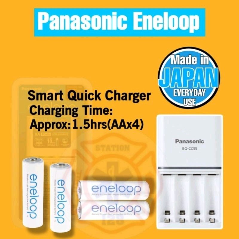 Panasonic Eneloop Smart & Quick Charger Kit (Category: Batteries & Chargers) located in Quezon City. Submitted by station128 (Listing ID 1250426924, Image 2). Description: Panasonic Eneloop Smart & Quick Charger Kit Description: The microprocessor controlled Smart & Quick charger BQ-CC55E is perfectly made for the demanding user. A very special feature is the individual charging, whereas each single cell gets charged on its own. 4pcs AA size enel