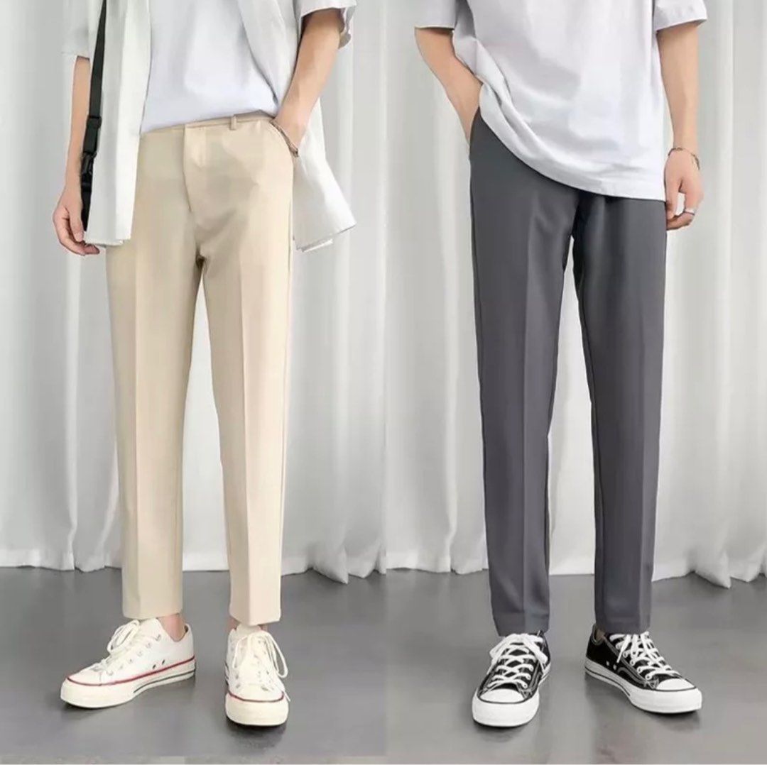 Summer Cotton Korean Style Fashion All-match Loose Casual Khaki Straight  Pants Men seluar slack lelaki Black M