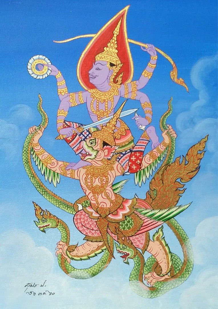 Phra Narai Khi Phaya Khrut Lord Vishnu On Garuda Full Gold Thai Car