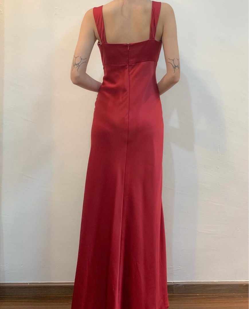 Red silk cheap satin dress