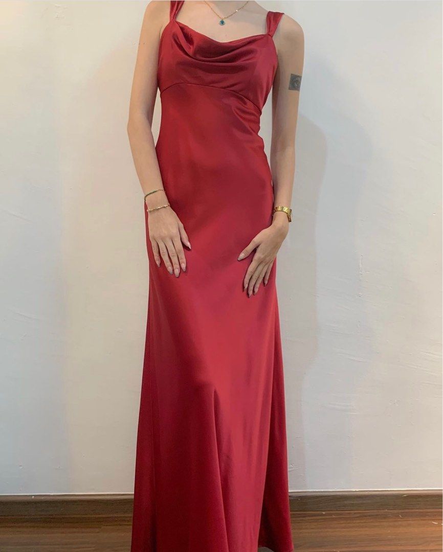 Red Satin Gown, Women's Fashion, Dresses & Sets, Evening dresses & gowns on  Carousell