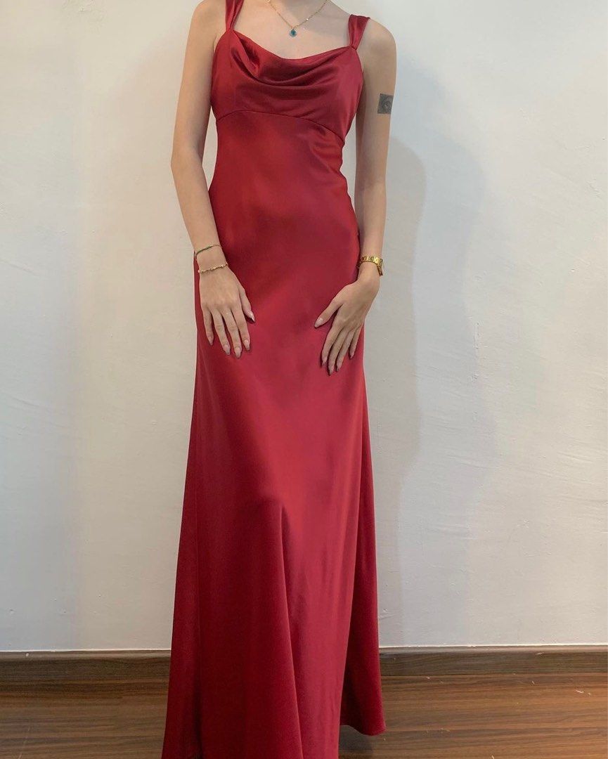 Red Satin Gown Women s Fashion Dresses Sets Evening dresses