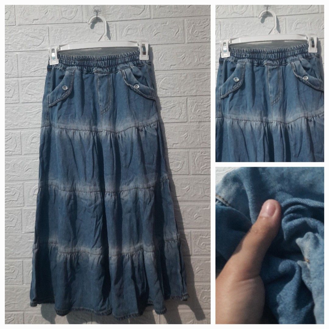 ROK jeans anak perempuan . long skirt denim levis umpak model susun a ...