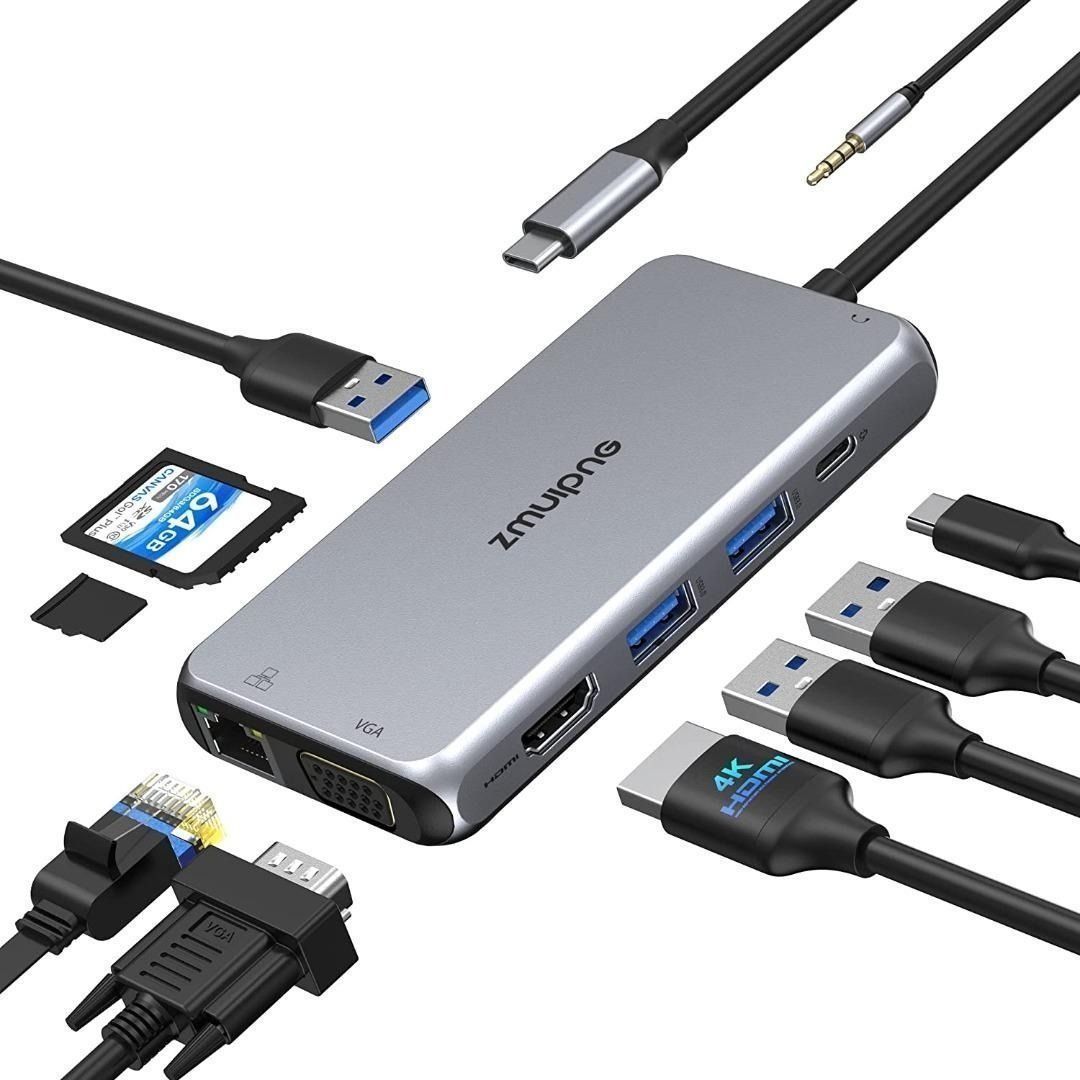 Docking Station USB C, 13-in-1 USB C Hub Multiport Adapter USB C Dongle  with 4K Dual HDMI+DP Display+Ethernet+4 USB,+SD/TF+USB C PD+Data