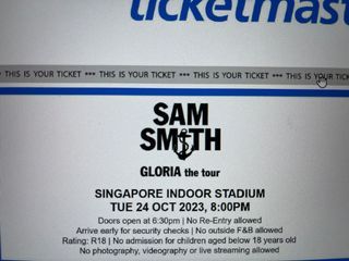 Sam Smith Tickets - Great seating  CAT 1 PA1