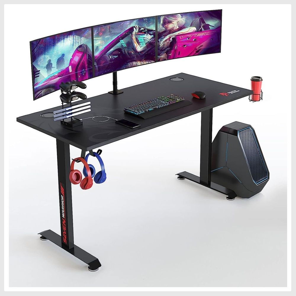 Seven Warrior Gaming Desk 60 INCH, T Shaped Computer Desk with Full