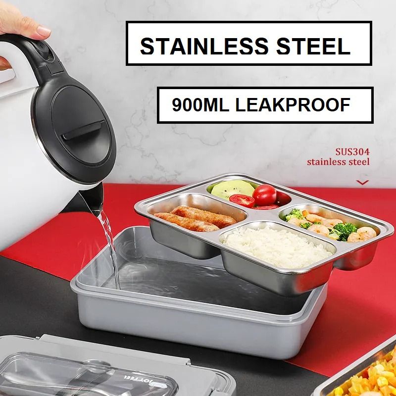 Stainless Steel 304 Leakproof Food Container Divided Lunch Box 900ml ...
