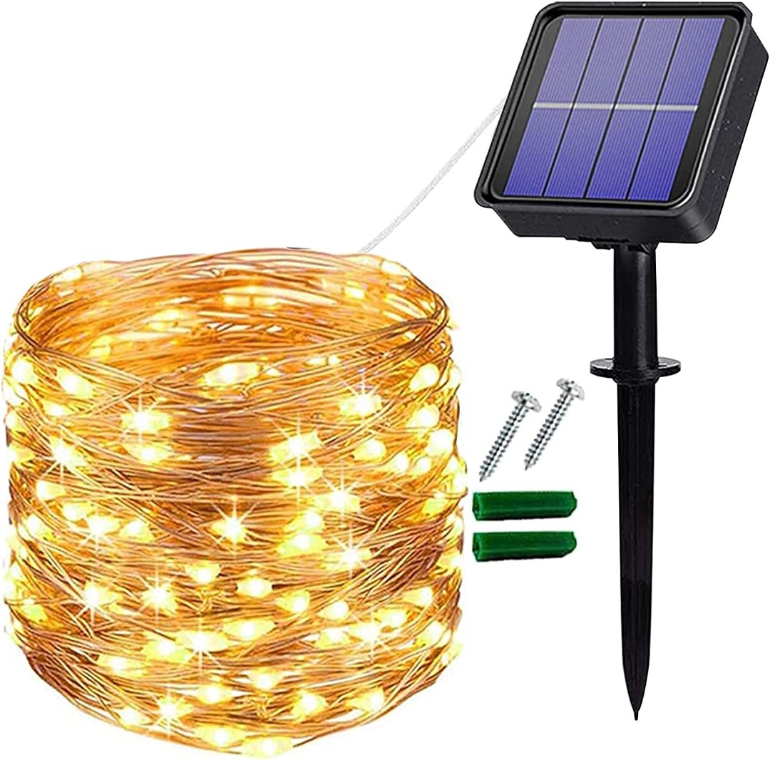 Augone Solar String Lights Outdoor, 12M/39Ft 120 LED Solar  Fairy Lights Waterproof, Mode Outdoor/Indoor Garden Lights Copper Wire  Lighting for Wedding, Patio, Yard, Tree, Christmas (Warm White), Furniture   Home