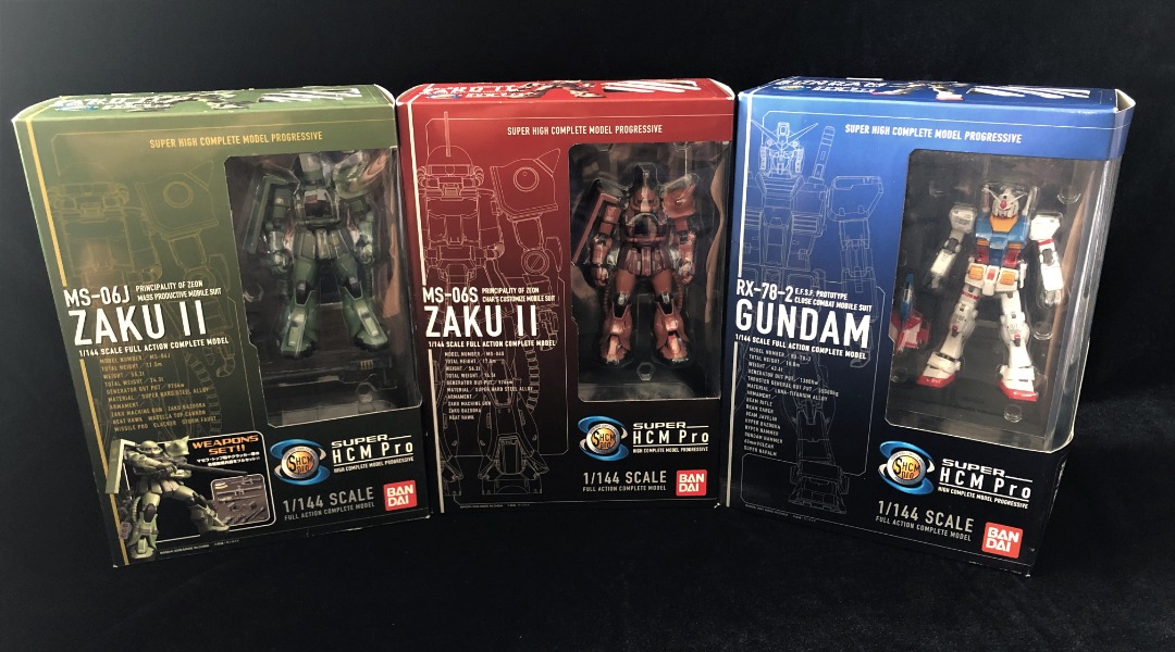 Super HCM Pro Set MS06J Zaku II, MS06S Zaku II and RX782 Gundam