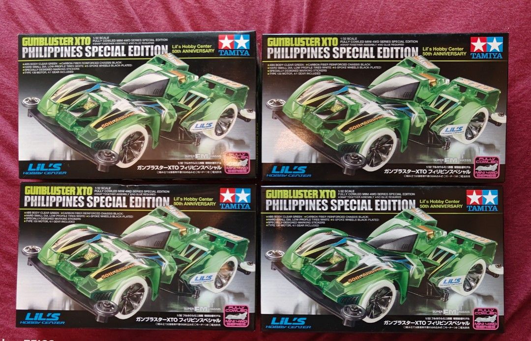 現貨限定版」Tamiya 95475 1/32 Mini 4WD Gunbluster XTO Philippines Special Edition  (Lil's Hobby Center 50th Anniversary) (Super FM Chassis)迷你四驅車, 興趣及遊戲, 玩具&  遊戲類- Carousell