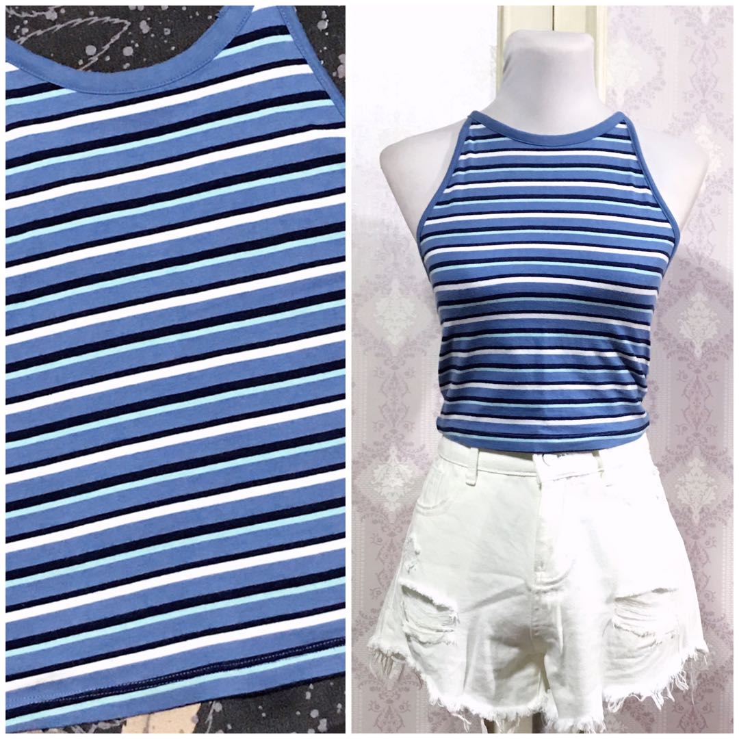 On Repeat Halter Top - Blue Stripe