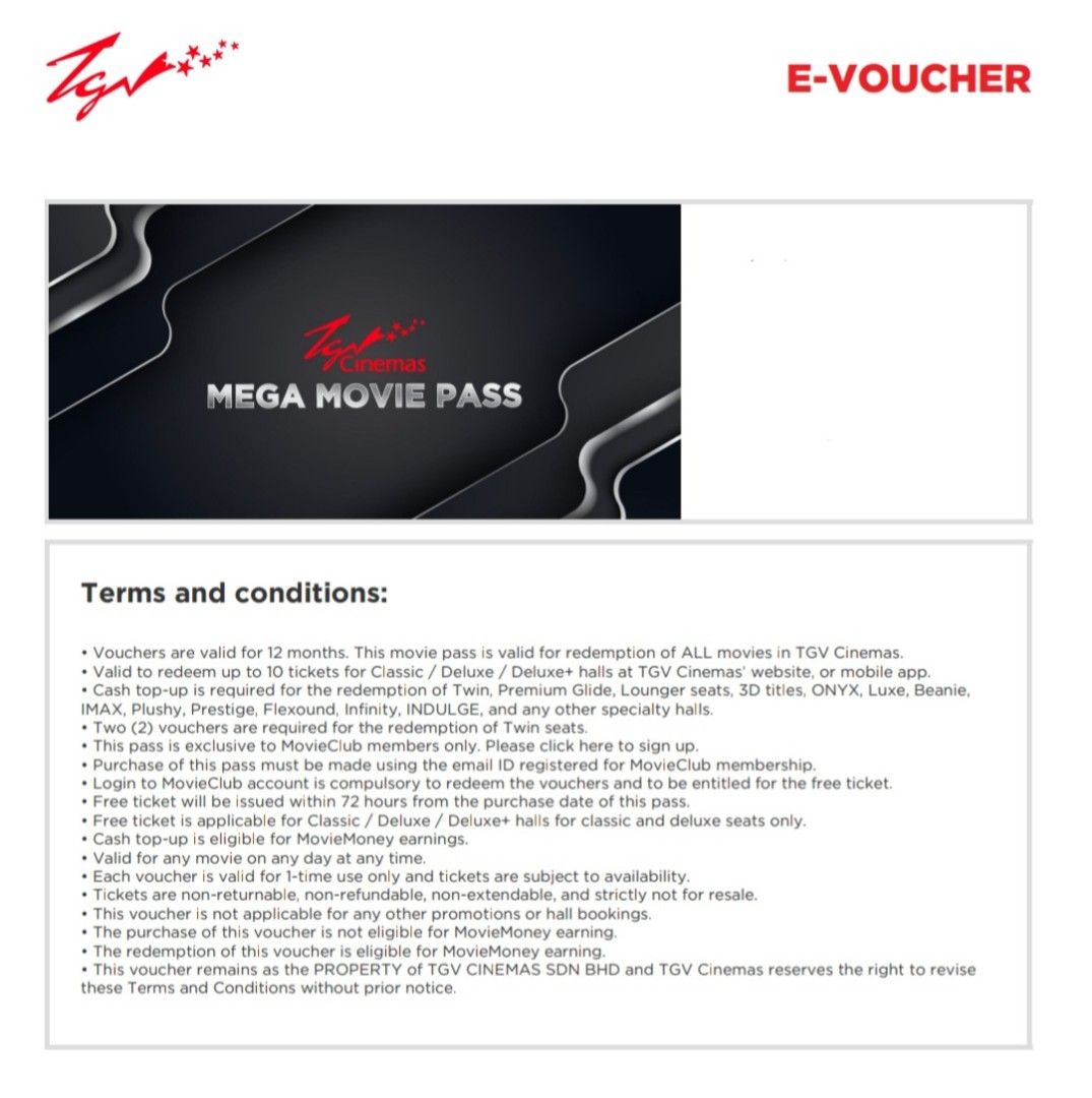 TGV Movie Pass, Tickets & Vouchers, Vouchers on Carousell