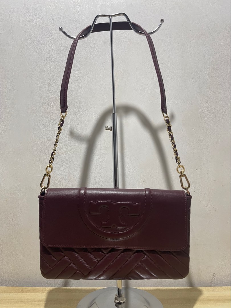 Tory Burch Alexa Quilted Clutch Shoulder Bag Color-Imperial Garnet on ...