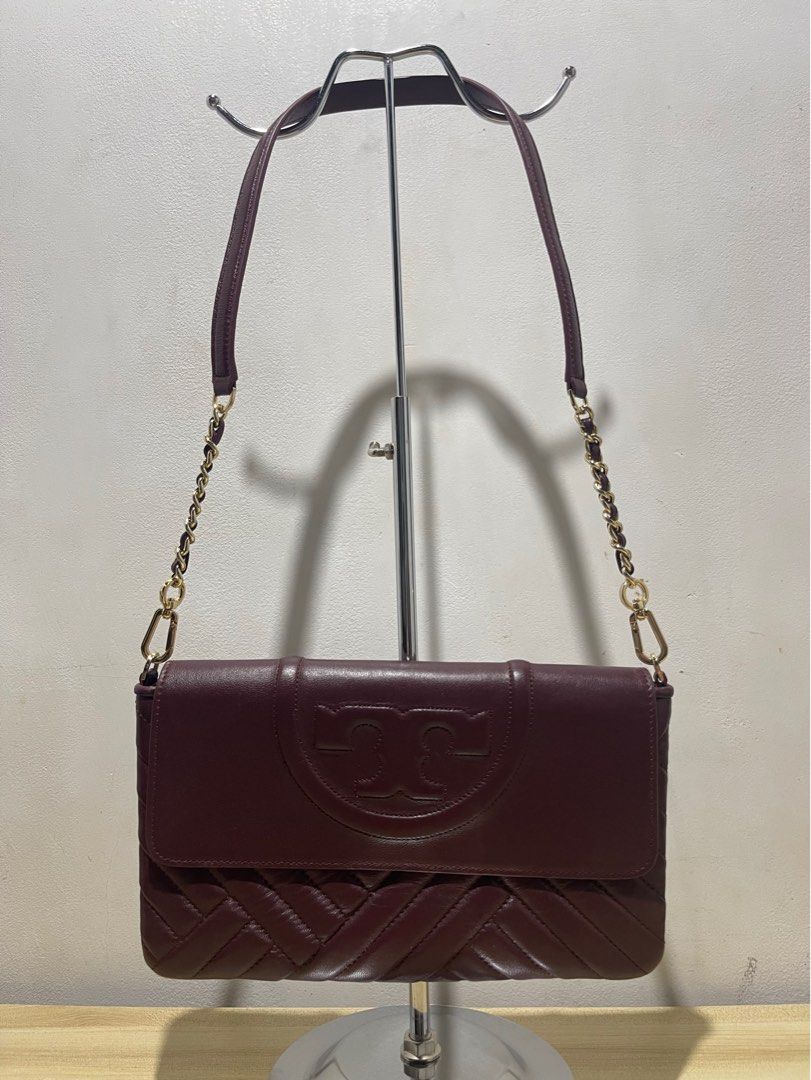 Tory Burch Alexa Quilted Clutch Shoulder Bag Color Imperial Garnet Luxury Bags Wallets on Carousell