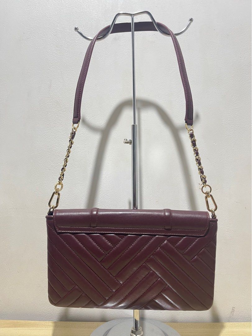 Tory Burch Alexa Quilted Clutch Shoulder Bag Color Imperial Garnet Luxury Bags Wallets on Carousell
