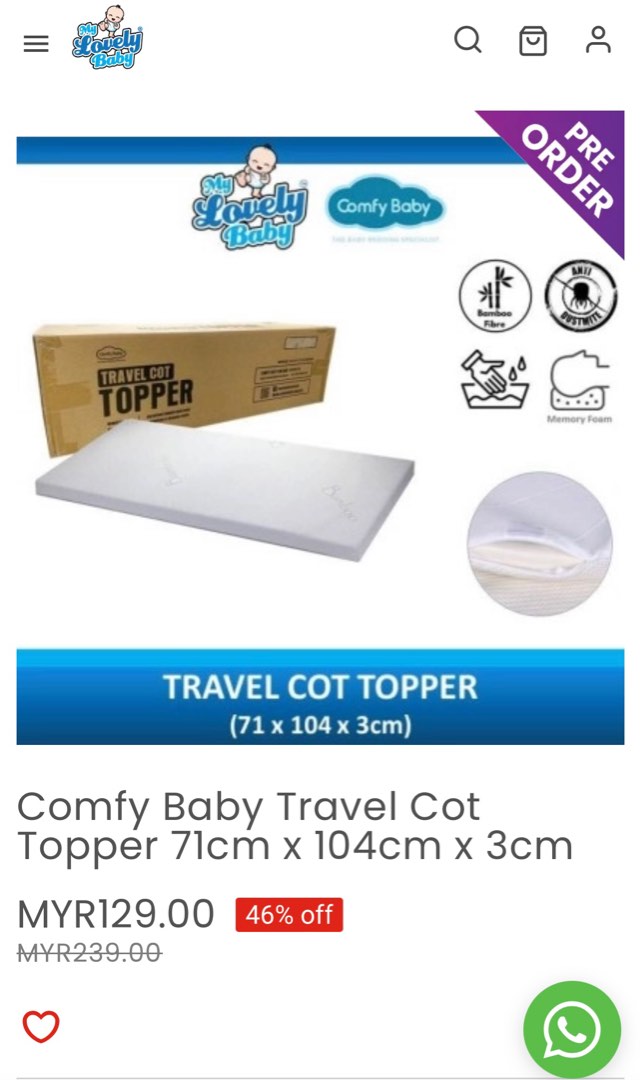 Travel Cot Topper Baby Cot Mattress, Babies & Kids, Baby Nursery & Kids