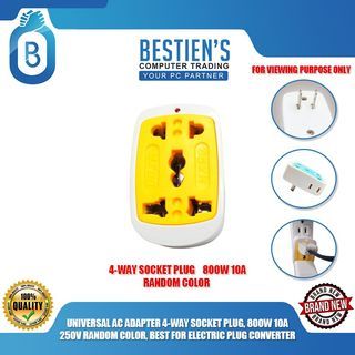 UNIVERSAL AC ADAPTER 4-WAY SOCKET PLUG, 800W 10A 250V RANDOM COLOR, BEST FOR ELECTRIC PLUG CONVERTER