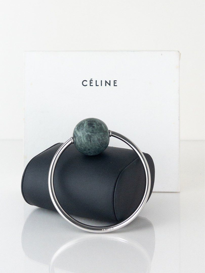 USED CELINE BOTTLE GREEN BOWL BRACELET S SIZE GREEN SILVER