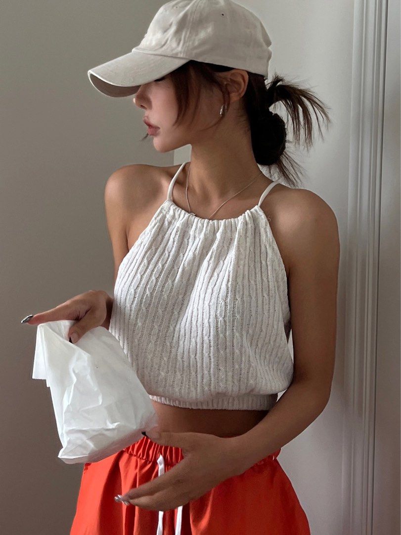 white knit halter top