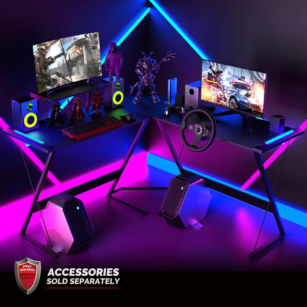 YoRiBo Gaming Desk with led Light L Shaped Gaming Desk Computer