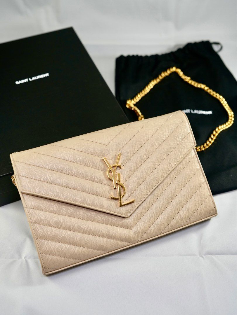 YSL Wallet on Chain Large Matelasse Cream on Gold