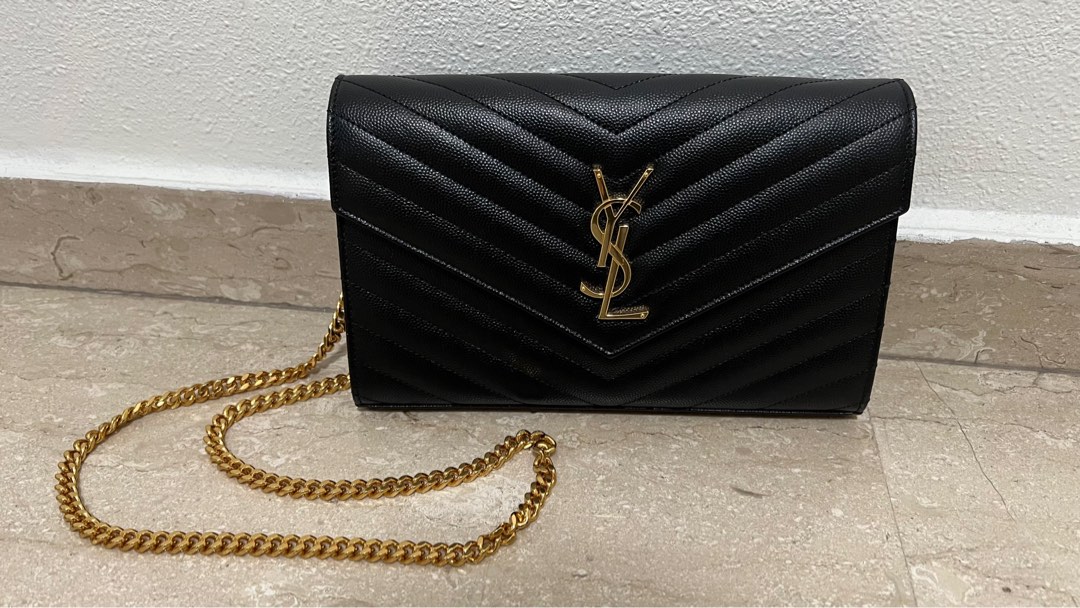 YSL Monogram Black Wallet on Chain Silver hardware. Made in Italy., Luxury,  Bags & Wallets on Carousell