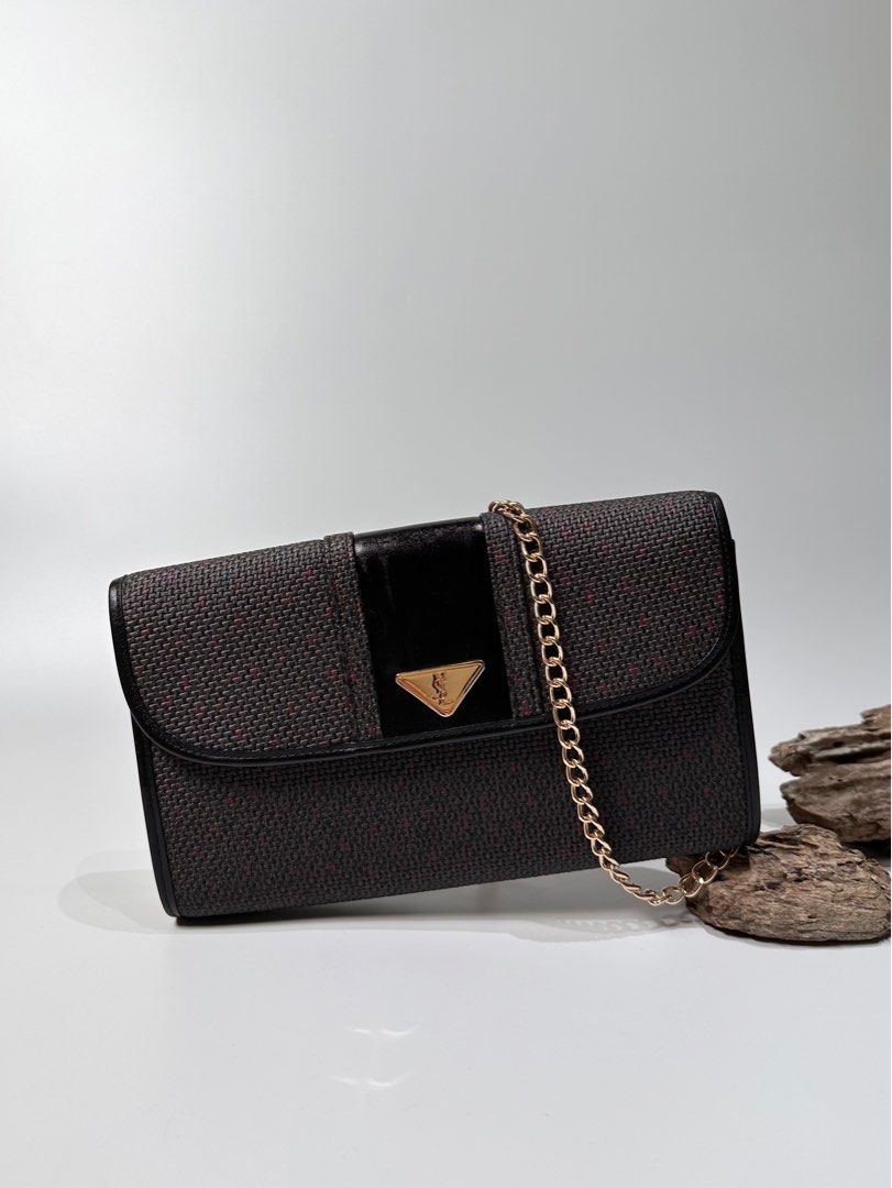 Ysl vintage 日本二手中古復古古董 編織紋 鏈帶包 肩背包 側背包, 名牌精品, 精品包與皮夾在旋轉拍賣