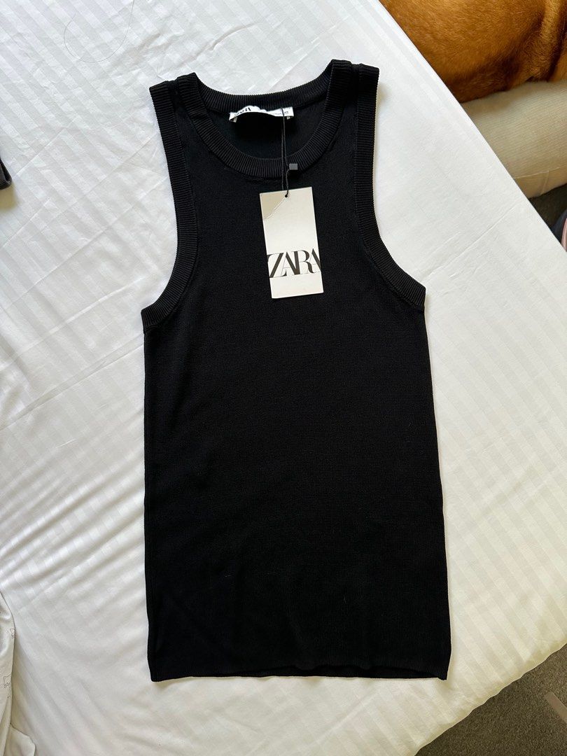 Zara Black Ribbed Tanktop, Women'S Fashion, Tops, Sleeveless On Carousell