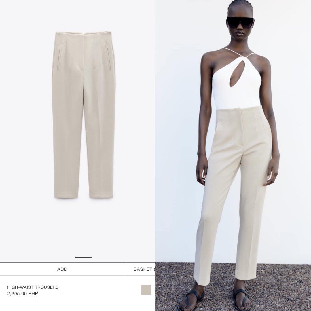 Zara High Waist Trousers in Camel, Women's Fashion, Bottoms, Other Bottoms  on Carousell