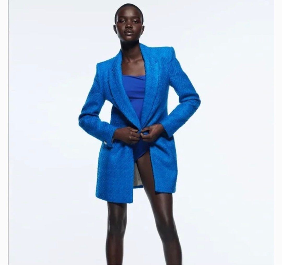 Zara blue tweed hot sale blazer