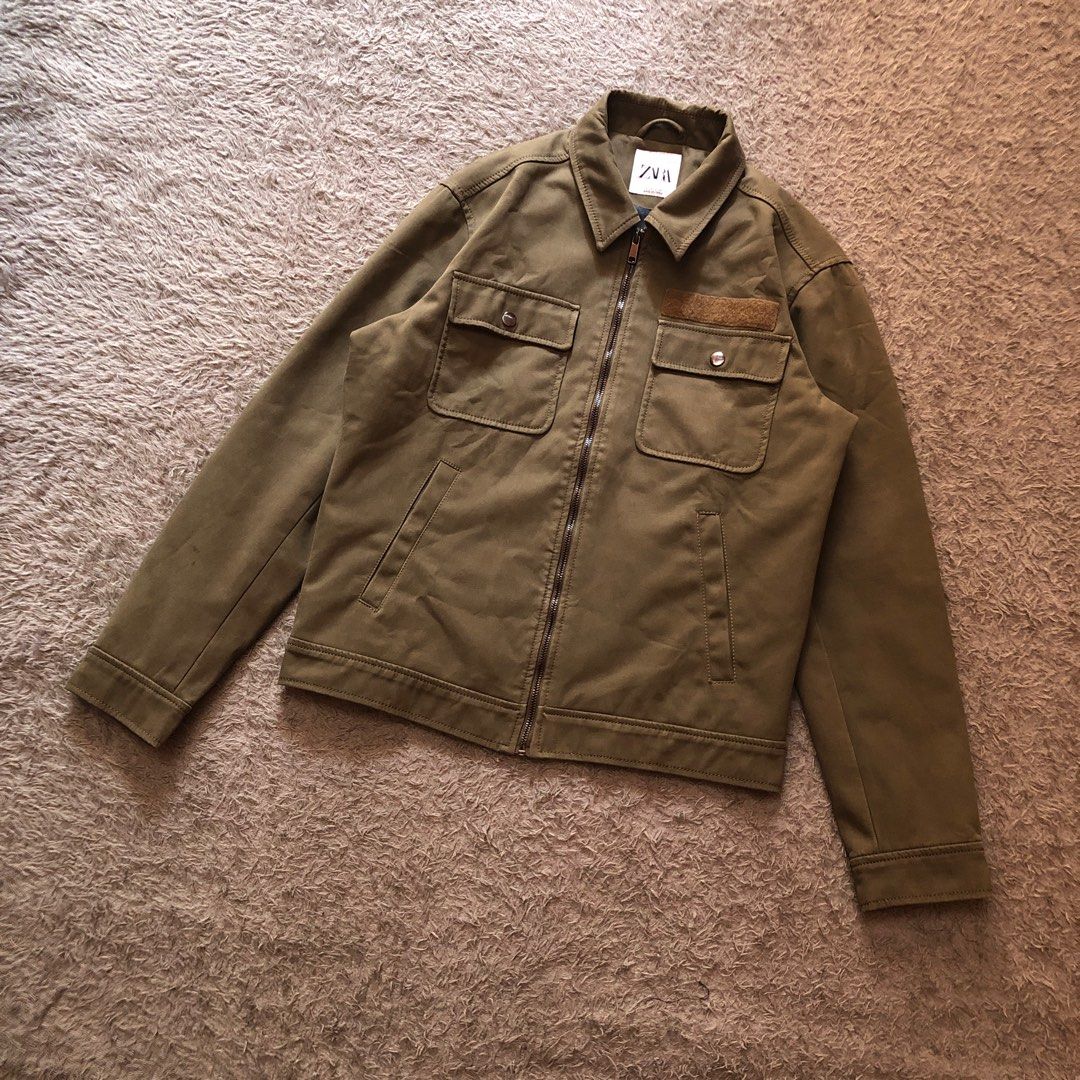 ZARA Work Jacket Boxy Fit Double Layer Army Green Original
