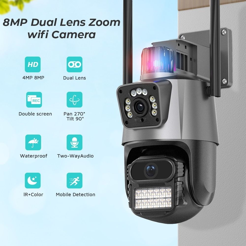 8MP 4K IP Camera Dual Lens Dual Screen PTZ Wifi Camera Outdoor ...