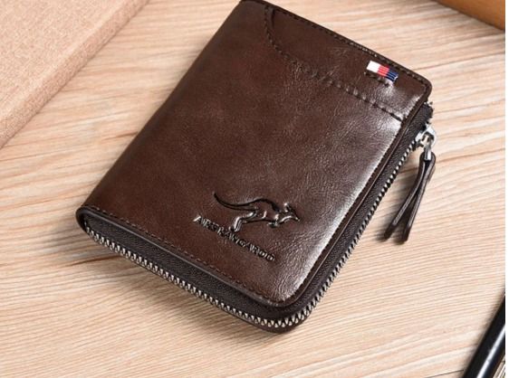 Men's Genuine Leather Wallet Vintage Short Multi Function Business Card  Holder RFID Blocking Zipper Coin Pocket Money Clip