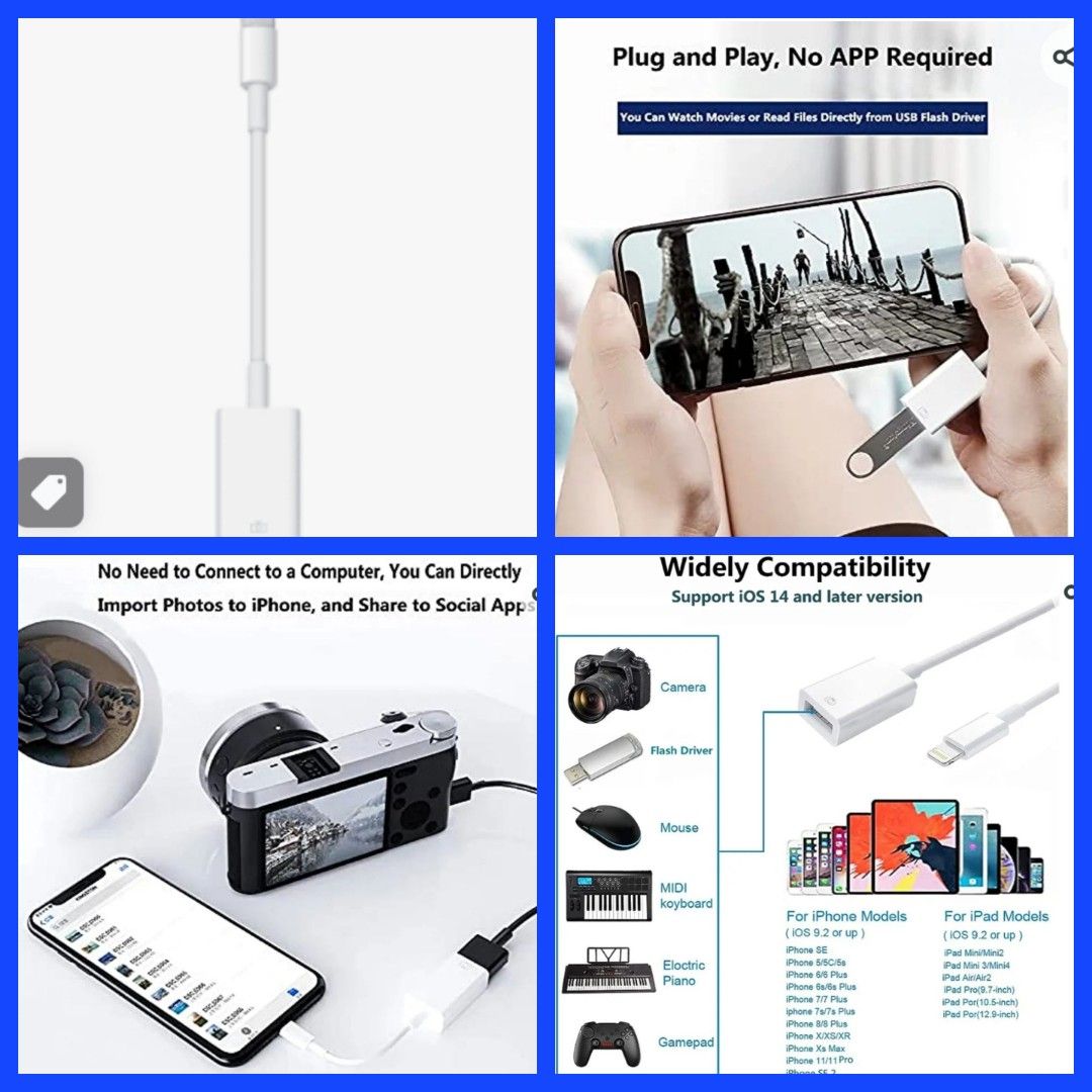 Lightning Male to USB Female Adapter OTG Cable for Apple iPhone 11 12 Mini  max pro xs xr x se2 7 8plus Ipad air3 A Camera Memory Stick Connector  Keyboard and Mouse