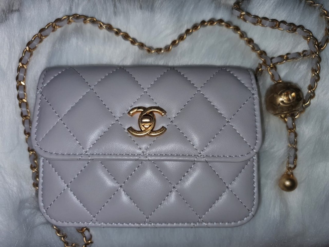 Authentic Chanel 22B pearl crush clutch with chain waist/belt bag
