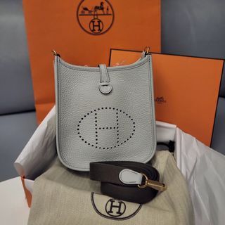 Hermes Berline Mini (Evercolor, Ciel + Gris Perl), Luxury, Bags & Wallets  on Carousell